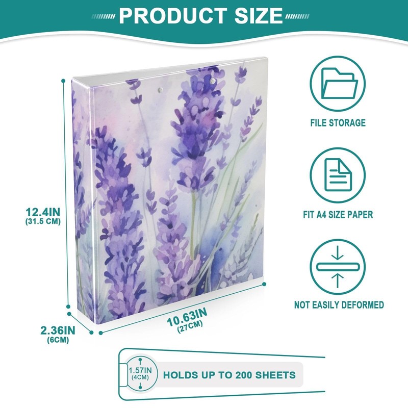 3 Ring Binder Purple Lavender Flower 1.5 inch Binders Three