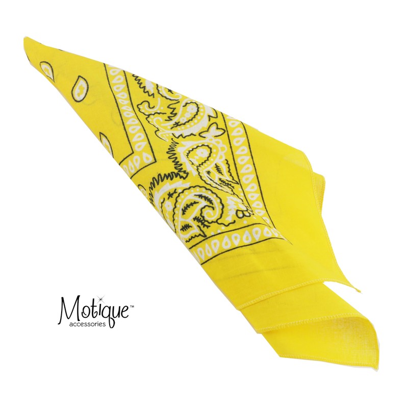 Motique Accessories 22 Inch Cotton Paisley Bandana (Bright Yellow)