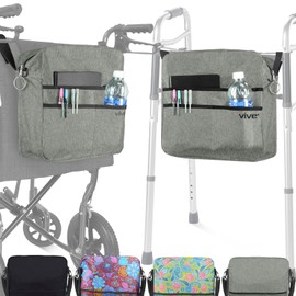 Vive Wheelchair Bag - Machine Washable, Double-Stitched, Water-Resistant Accessory Backpack for Rollators, Wheel Chairs, Walkers - Pouch with XL Pockets & Straps for Quick Installation