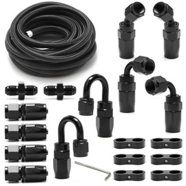 4AN Fuel Line Kit,10FT Nylon Stainless Steel Braided Fuel Hose+10pcs 4AN Hose Fitting Kit+6pcs 4AN Hose Separator Clamp+2pcs 4AN to 4AN Male Coupler Adapter Straight Fitting