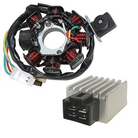 Alternator and Voltage Regulator for 4-Stroke GY6, QMA, QMB Engines Baotian, Rex