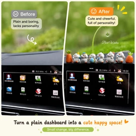 Cute Bunny Car Dashboard Decor Set for Center Console – 21-Piece Mini Rabbit Figurines for DIY Decoration