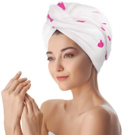 Snoozing Beauty - Quick Dry Hair Turban Towel | Luxury Super Absorbent Rapid Drying Hair Towel Wrap | Unique Heart Design Microfiber Hair Towel for Women or Girls | 64 x 27 cm