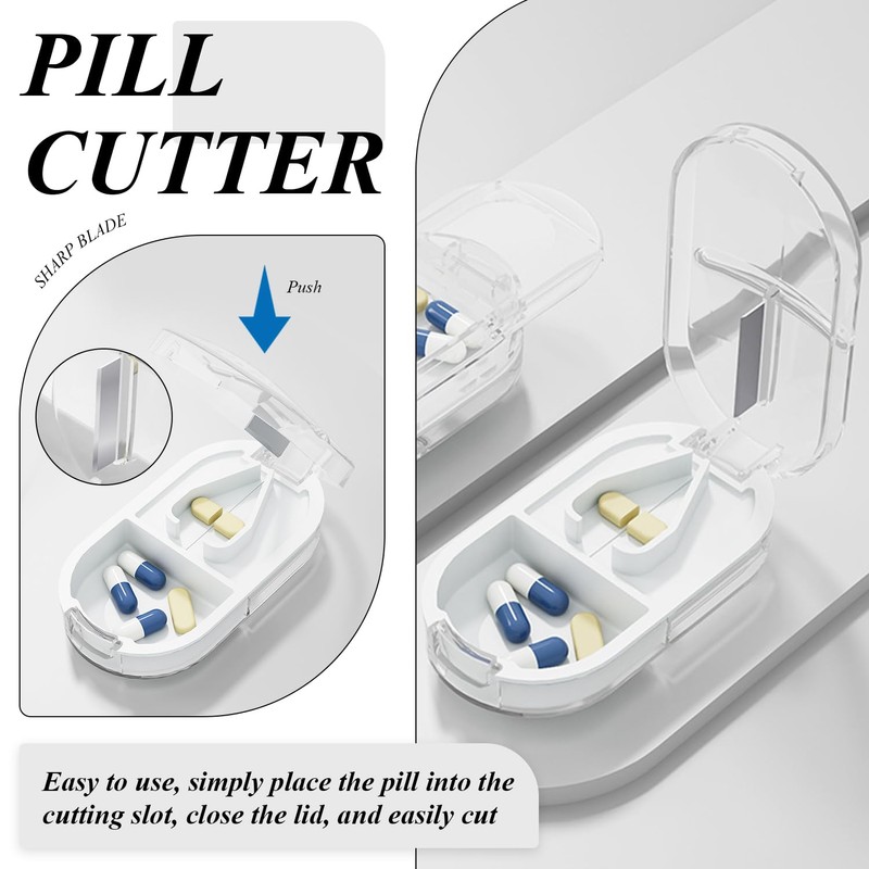 2 Piece Pill Cutter, Portable Pill Box, Pill Dispenser, Suitable