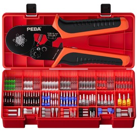 PEBA Ferrule Pliers Set 0.08-10 mm², Hexagonal Crimping Pliers Self-Adjusting with Ratchet, 28 Sizes Ferrules Including Twin Sleeves, Insulated & Uninsulated Sleeves, DIN 46228