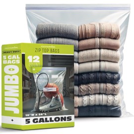 Zipper Storage Bags, (Pack of 12) 5 Gallon Resealable Food Storage Bag, Extra Large Zip Top Bags, Great Storage for Food, Clothing, Office Supplies & Travel Essential, 2 Mil Thick, Size 18"x 24"