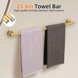 DUMDER 10-Piece Bathroom Hardware Accessories Set-Brushed Gold Towel Bar Set,SUS304 Stainless Steel Towel Rack Set-Wall Mounted,23.6-Inch Towel Holder Set
