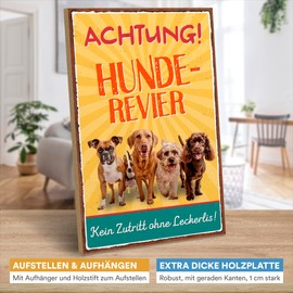 ARTFAVES® Wooden Sign with Saying - Achtung Hunde-Revier | Retro Vintage Sign Decorative Gift | Dog | Size: 19 x 28 cm