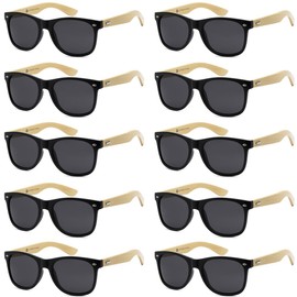 Got Shades Wholesale Bamboo Sunglasses Retro 80's Wood Sunglasses Men-Cool Sunglasses for Men & Women-10 Pack