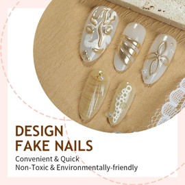 30Pcs Handmade Nails 3D Flower Press on Nails Almond with Ocean Pattern Charms Design French Tip Nail Art Starfish Mermaid Beads Stick on Nails Summer False Nails Medium Nails for Women Manicure