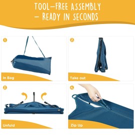 CANINE CANYON Daisy Cot, Medium Foldable Elevated Dog Bed, Portable Raised Outdoor Folding Dog Cot, Cooling, Chew Proof, Waterproof, Heavy Duty Up to 160 Lbs for Camping/Home, Dark Blue, 32"x 19"x6"