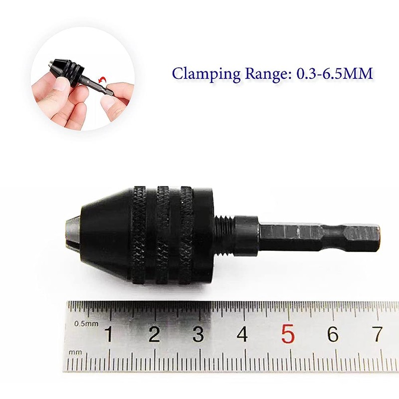 Keyless Drill Chuck Adapter 0.3-6.5mm Quick Change 1/4” Hex Shank