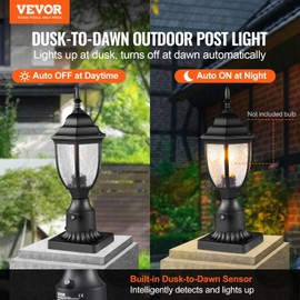 VEVOR 2 Pack Dusk to Dawn Outdoor Post Light, 16.93 in, Waterproof Lamp Post Light Fixtures with 3.5 in Pier Mount Base Glass Shade, Lightning-proof Exterior Pole Column Light for Patio Garden Pathway