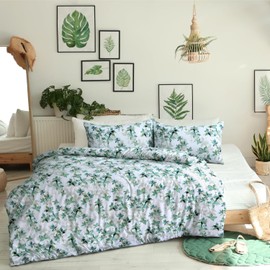 Bronwen Mathews Single Duvet Cover Sets - Soft Brushed Microfiber Printed Duvet Cover Sets, Lightweight Breathable Duvet Cover Single Size Bedding Set with Pillowcases (Water Leaves, Single)