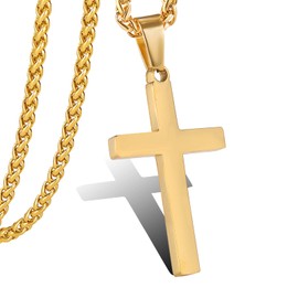 P. BLAKE Small Gold Plated Stainless Steel Cross Necklace for Men Boys Christian Golden Religious Cross Pendant Chain 18 Inches