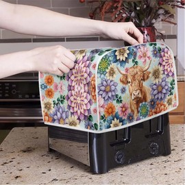 NETILGEN 2 Slice Toaster Dust Cover with Top Hook Kitchen Small Appliance Bread Toaster Oven Dustproof Cover Kitchen Bakeware Protector Boho Floral Highland Cow