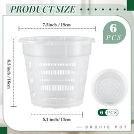 SiliFine 6 Pack Orchid Pot with Holes and Saucers 7.5 Inch Clear Plastic Planter with Holes Trays Breathable Slotted Flower Plant Pot for Indoor Outdoor Plants Nursery Root Health Repotting
