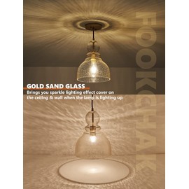 FookChak Gold Pendant Light, Modern Glass Pendant Lighting Over Table 10inch Large Brass Ceiling Haning Light Fixture for Kitchen Island Kitchen Sink Dining Room Hallway Entrance, 1-Light E26