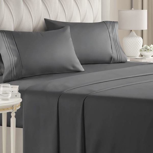 King Size Sheet Set - Breathable & Cooling Sheets - Hotel Luxury Bed Sheets - Extra Soft - Deep Pockets - Easy Fit - 4 Piece Set - Wrinkle Free - Comfy - Charcoal Bed Sheets - Kings Sheets - 4 PC