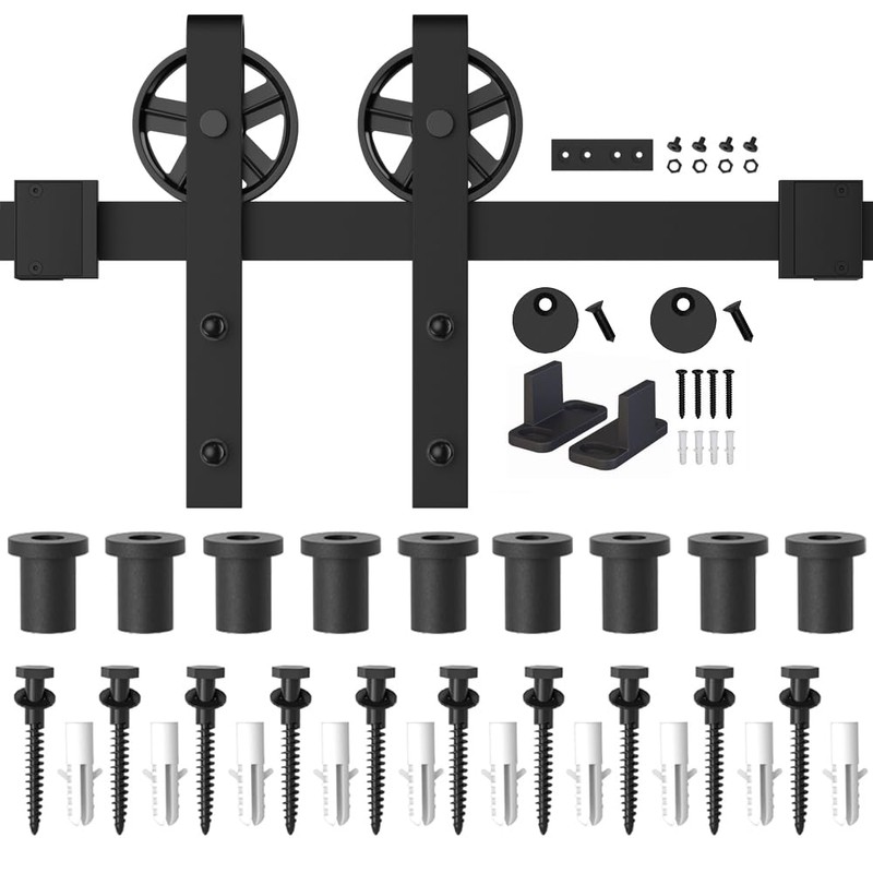 WINSOON 5-16FT Single Wood Sliding Barn Door Hardware Basic Black