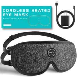 uncn Heated Eye Mask Cordless for Dry Eye Relief, 2500mAh Battery Rechargeable Warm Eye Compress for Light Blocking, Travel, Home, or Office Use