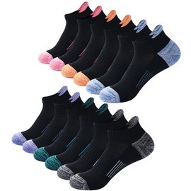 Ankle Socks for Women Black Running Socks, Cushioned Athletic Low Cut No Show Cotton Socks Womens Liner Footies for Sneakers 6 Pairs Size 6-8