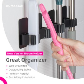 DOMAXCAI 8 Pack Broom Holder Wall Mount, Improved Super Anti-Slip Mop and Broom Holder Wall Mount, Broom Hanger Gripper for Kitchen, Bathroom, Closet, Garden Garage, Black