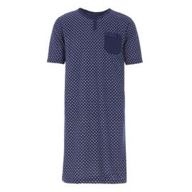 Lucky Men's Nightdress Short Sleeve Crew Neck Button Pocket, navy, M