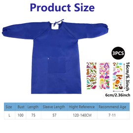 IWTBNOA Children's Painting Coat, Blue, Children's Apron with Sleeves, Painting Apron for Children, Children's Art Smock, 7 - 11 Years, Size L (Height 120 - 140 cm), Craft Apron Children for School,