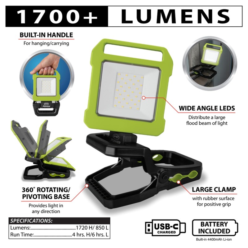 Performance Tool W2235 1700 Lumen Lithium Ion Clamp Work Light