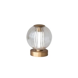 Creative Co-Op Glass and Metal Pleated LED Table Lamp with Touch Sensor, Antique Brass