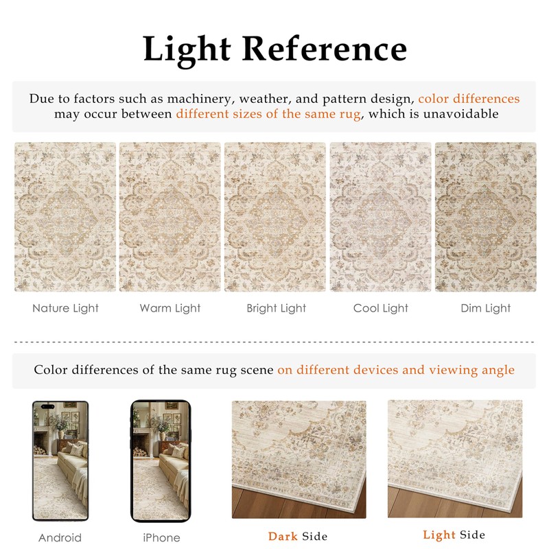 WondRg 8x10 Beige Washable Neutral Area Rug Living Room