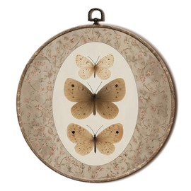 EGVQK Vintage Butterfly Floral Round Wall Art, Neutral Moody Butterfly Framed Canvas Prints Wall Art, Retro Moth Round Canvas Hanging Walls Decor for Home Bedroom Living Room Decorations, 10x10in