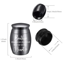 CREATCABIN Mini Brother Urn Memorial Urns Black Metal Alloy Always Mind Forever Heart Cremation Ashes Keepsake Holder Container with Bag Spoon Cloth for Human Male Funeral Burial 1.6 x 1.2 Inch