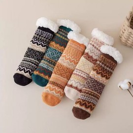 Women's Non-slip Mid-Length Fleece Sleep Socks for Autumn/Winter - Thick, Fluffy, Warm Home Socks Size/Black 3ea