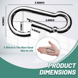 Pixel Panda 3.1 Inch Heavy Duty Gym Carabiner Load 1000lbs, 6 Pack Large Carabiner Clips 304 Stainless Steel, Carabiner for Fitness Attachment, Gym, Swing, Hammock