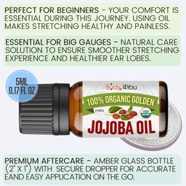 BodyJ4You Jojoba Oil Piercing Aftercare - Stretched Ear Gauges Tragus Nose Septum Lip Navel - Natural Recovery Skin Moisturizer - 100% USDA Organic Pure Unrefined Wax - Pack of 24