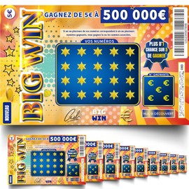 NOZHAM Packung mit 10 falschen Kratztickets – Big Win – Falscher Gewinn von 50.000 € – Witz – Prank, tatsächliche Größe (15 cm x 9,5 cm) – Gewinn-Ticket