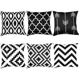 Peerless 6Pack Black White Geometric Pillow Covers 18x18 inches Simple Black White Geometric Pattern Pillowcase Decorative Throw Cushion Covers for Home Bedroom Car Sofa Couch Decor