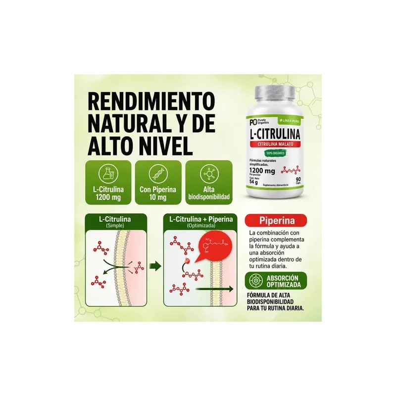 Citrulina Pure 1200mg Energía Rendimiento Recuperación Cápsulas Purely Organics