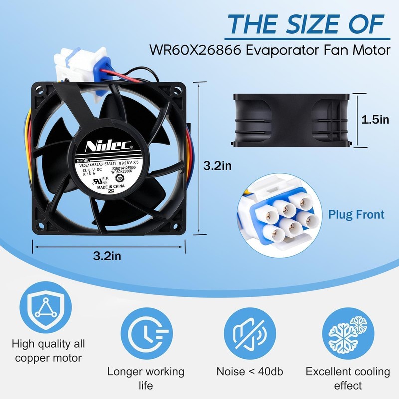 Upgraded WR60X26866 (OEM) Refrigerator Evaporator Fan Motor for GE Refrigrator,