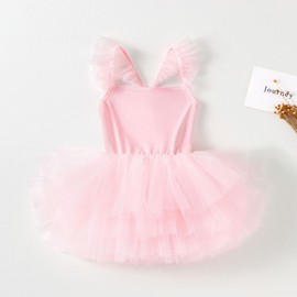 Tutu.kk Toddler Girls Ballet Leotard Sleeveless Back Cross Tulle Dress Dance Leotard for Girls Pink 12-24 Months
