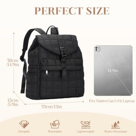 RAVUO Quilted Backpack for Women, Puffer Backpacks Purse Small Fashion Lightweight Travel Bookbag Drawstring Flap Daypack Khaki