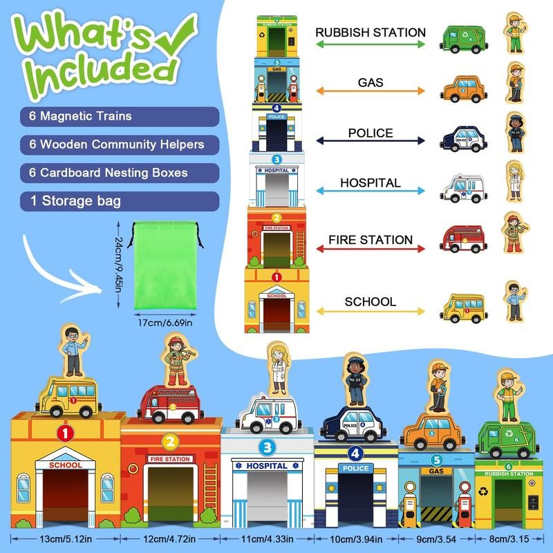 Aizweb Magnetic Wooden Vehicle Stacking Set - Sorting & Building