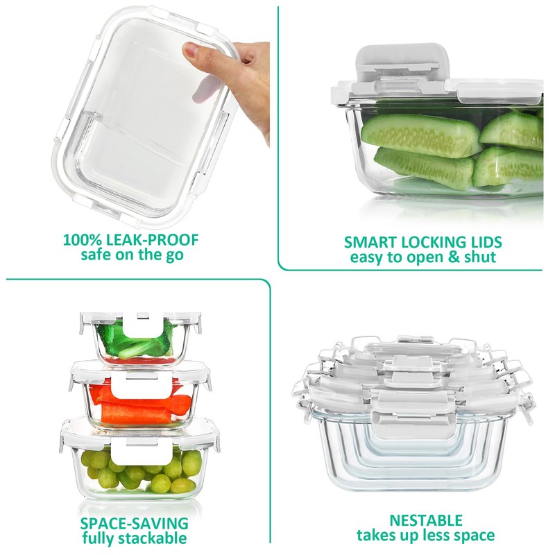 KOMUEE 24 Pieces Glass Food Storage Containers Set,Glass Meal Prep