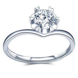 MICMIF Ring Heart Cubic Zirconia 925 Sterling Silver Rings for Women Girls Adjustable Ring Promise Ring Wedding Ring Anniversary Ring Round Cubic Zirconia Solitaire Silver Rings Jewellery, Silver