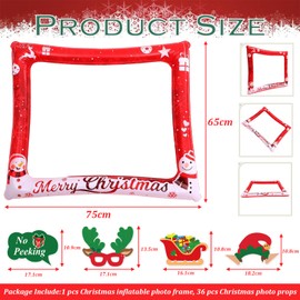 Pack of 37 Christmas Photo Props and Christmas Inflatable Photo Frame, Christmas Novelty Selfie Photo Frame, Photo Props Christmas Party DIY Photo Accessories for Christmas Parties Decoration