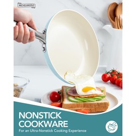 MICHELANGELO Pots and Pans Set - Nonstick Ceramic Cookware Set, 8-Piece Healthy Cooking Set, Non-Toxic, Oven Safe & Compatible with All Stovetops - Blue