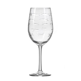 Rolf Glass School of Fish White Wine Glass | 12 ounce Stemmed Set of 4 | Lead-Free Glass | Diamond Wheel Engraved in America