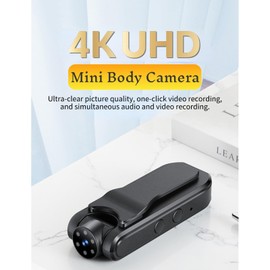 4K Mini Body Camera, WiFi Pocket Wearing Camera, Wearable Small Video Recorder with 180° Rotatable Lens and Clip, Night Vision Sports Camera Police Body Cam for Law Enforcement